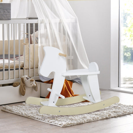 easycomfort easycomfort cavallo a dondolo bambini da 1 3 anni in legno con maniglie e poggiapiedi 68x26 5x48 cm bianco
