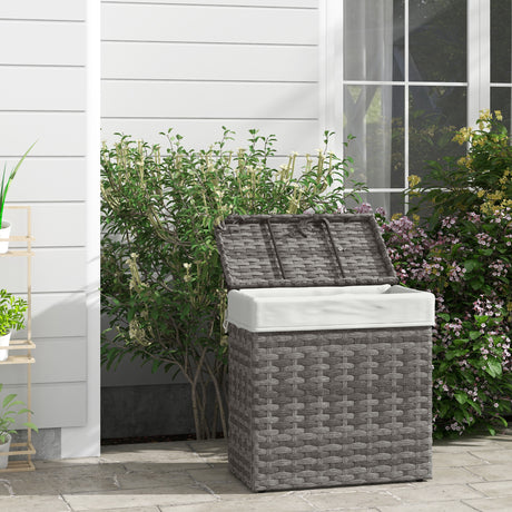 easycomfort easycomfort cesta contenitore da giardino e casa in rattan con tessuto interno 57x34x62cm grigio