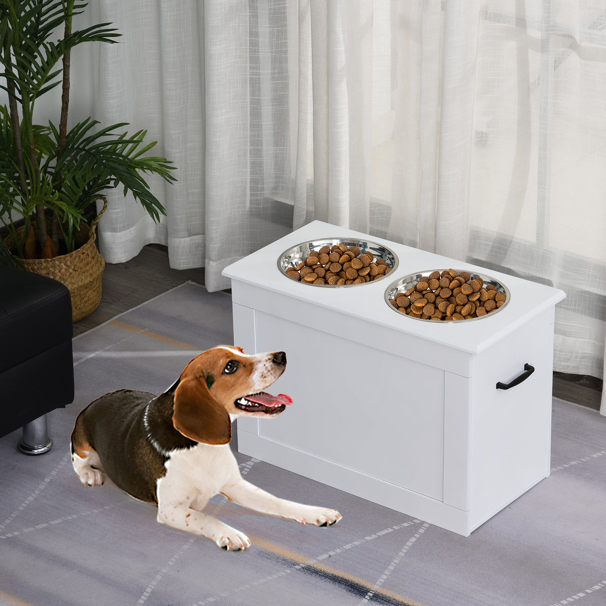 easycomfort easycomfort ciotole rialzate per cani grandi supporto in mdf con 2 ciotole in acciaio inox 60x30x41 cm bianco