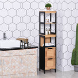 easycomfort easycomfort colonna bagno con 2 cassetti e 3 vani aperti in legno mdf e bambu 30x30x144 3 cm