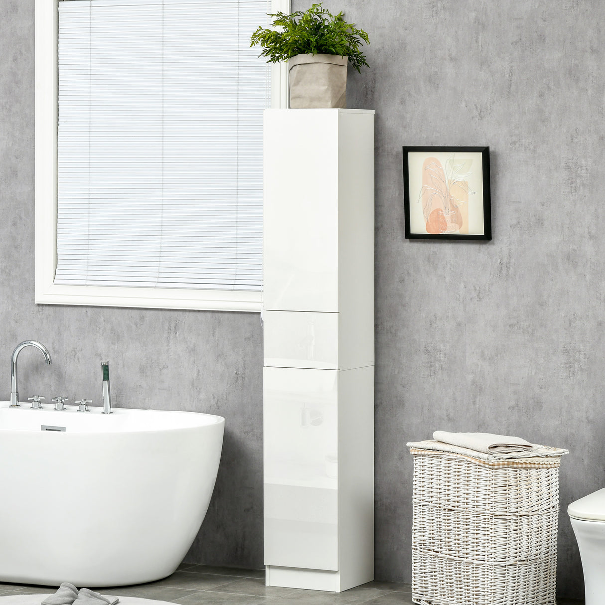 easycomfort easycomfort colonna bagno con cassetto e 2 armadietti bianco lucido 30x28x170cm