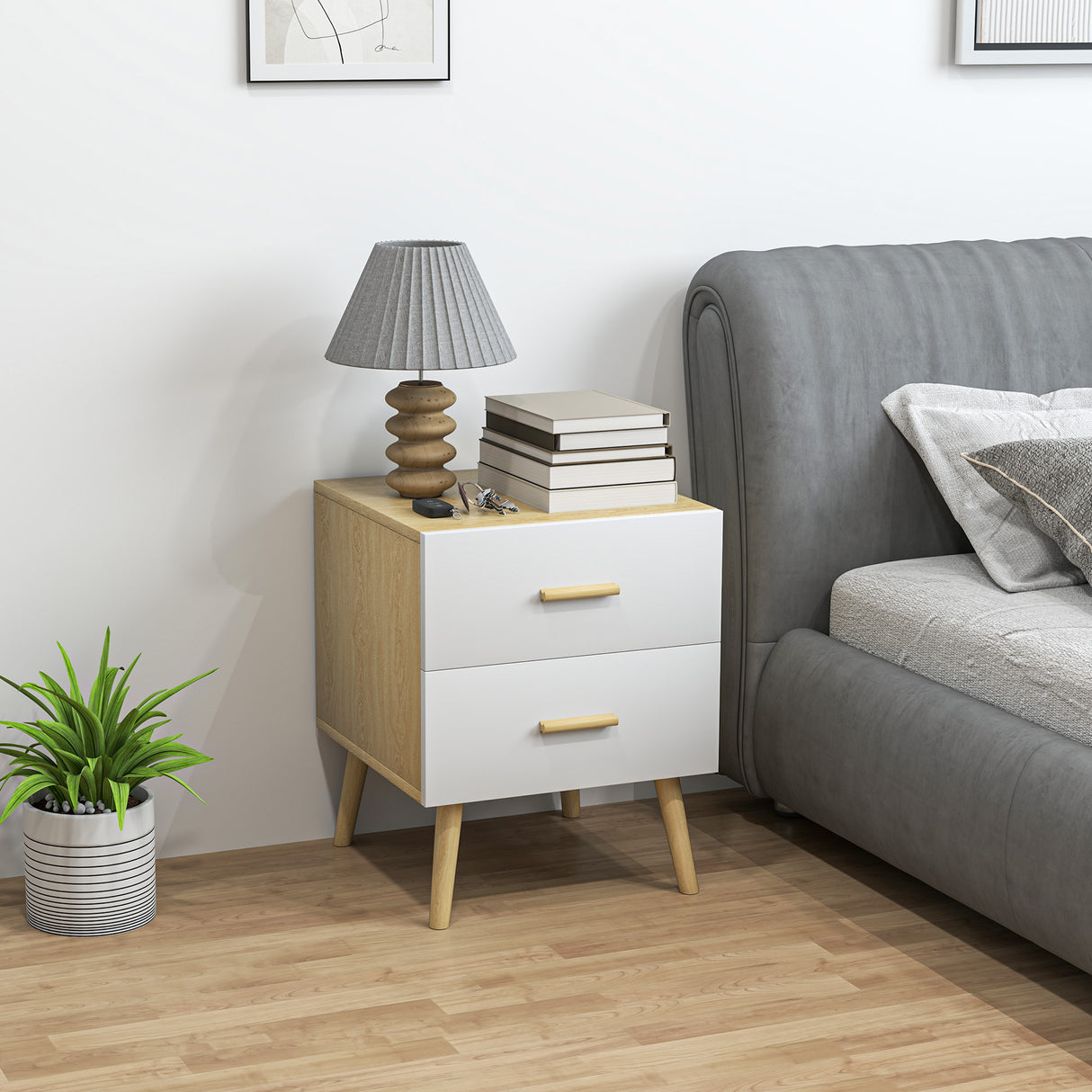 easycomfort easycomfort comodino con 2 cassetti in legno in stile scandinavo 40x40x50 cm rovere