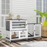 easycomfort easycomfort conigliera a 2 livelli con rampa e 3 vassoi in legno di abete e acciaio 147x45x89 5 cm grigio e bianco