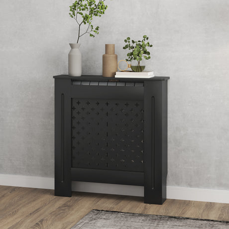easycomfort easycomfort copritermosifoni in legno mdf traforato a croce con ripiano e fissaggio a muro 78x19x82 cm nero