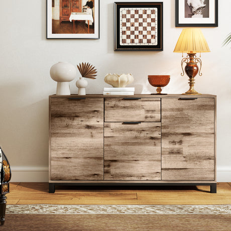 easycomfort easycomfort credenza buffet in stile industriale con cassetto e 3 armadietti in legno marrone 120x36 5x70 cm