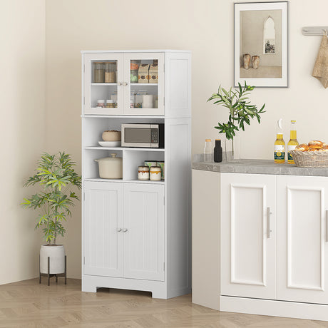 easycomfort easycomfort credenza cucina con 2 armadietti e 3 vani aperti ante a vetro e ripiani regolabili 60x30x145 5 cm bianco
