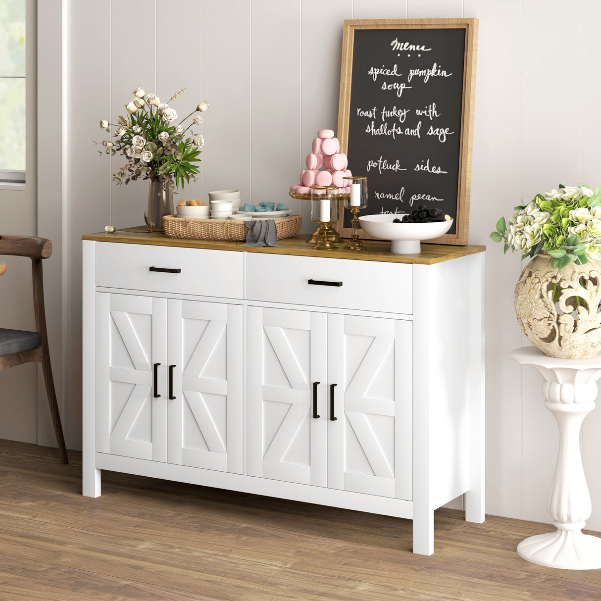 easycomfort easycomfort credenza da cucina con 2 cassetti e 2 armadietti stile rustico con mensole regolabili bianco