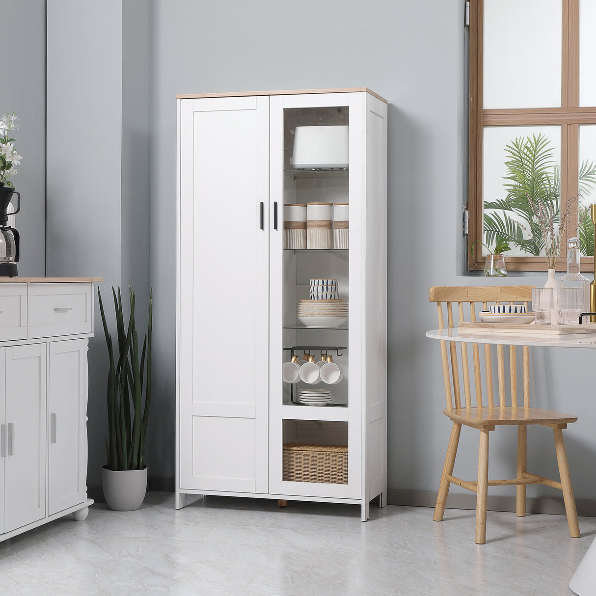 easycomfort easycomfort credenza moderna a 2 ante con mensole regolabili in legno e vetro 76x36x160cm bianco