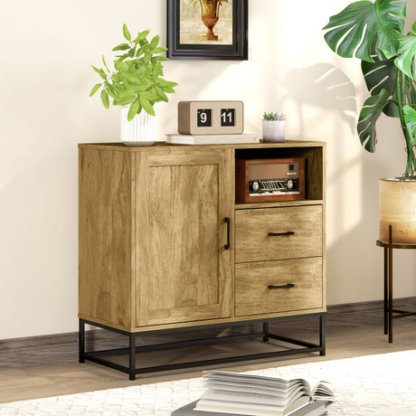 easycomfort easycomfort credenza moderna con 2 cassetti armadietto regolabile e ripiano aperto in legno e acciaio 80x40x78 cm marrone