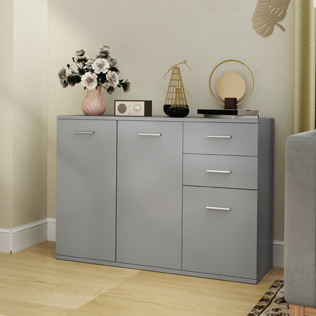 easycomfort easycomfort credenza moderna con 3 armadietti e 2 cassetti in legno 106x35x76 cm grigio chiaro