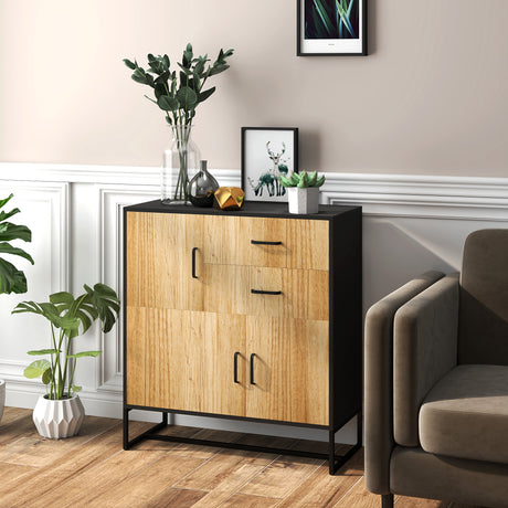 easycomfort easycomfort credenza moderna con 3 armadietti e 2 cassetti in truciolato e acciaio 80x35x88 cm nero e color legno