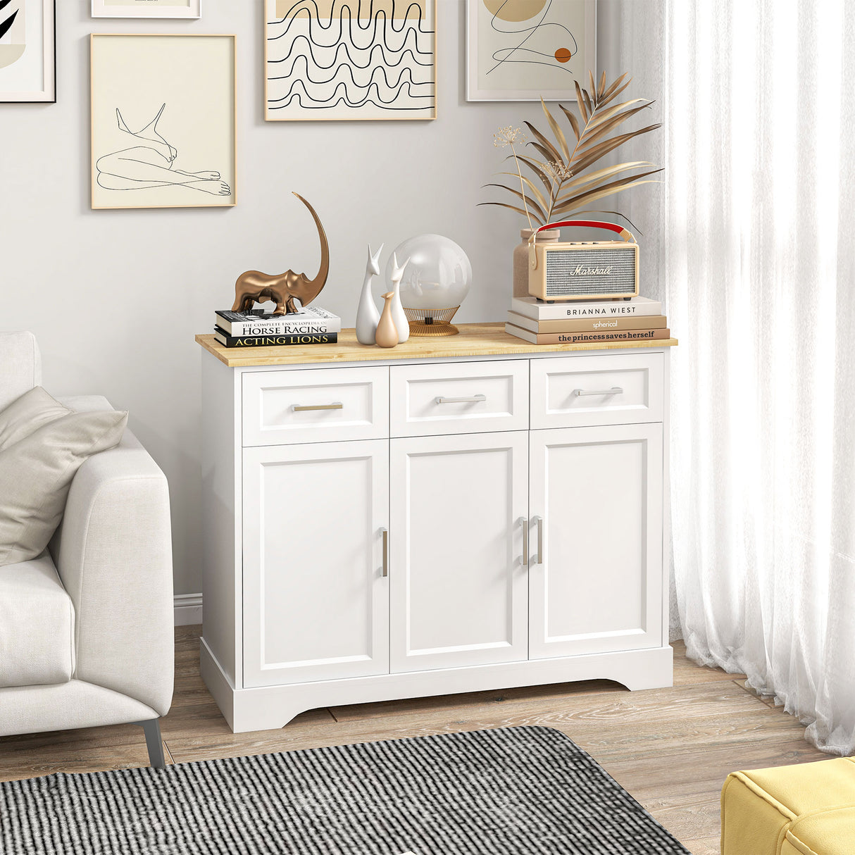 immagine-2-easycomfort-easycomfort-credenza-moderna-in-mdf-e-truciolato-con-ripiano-regolabile-3-cassetti-e-3-ante-101x39x82-cm-bianco