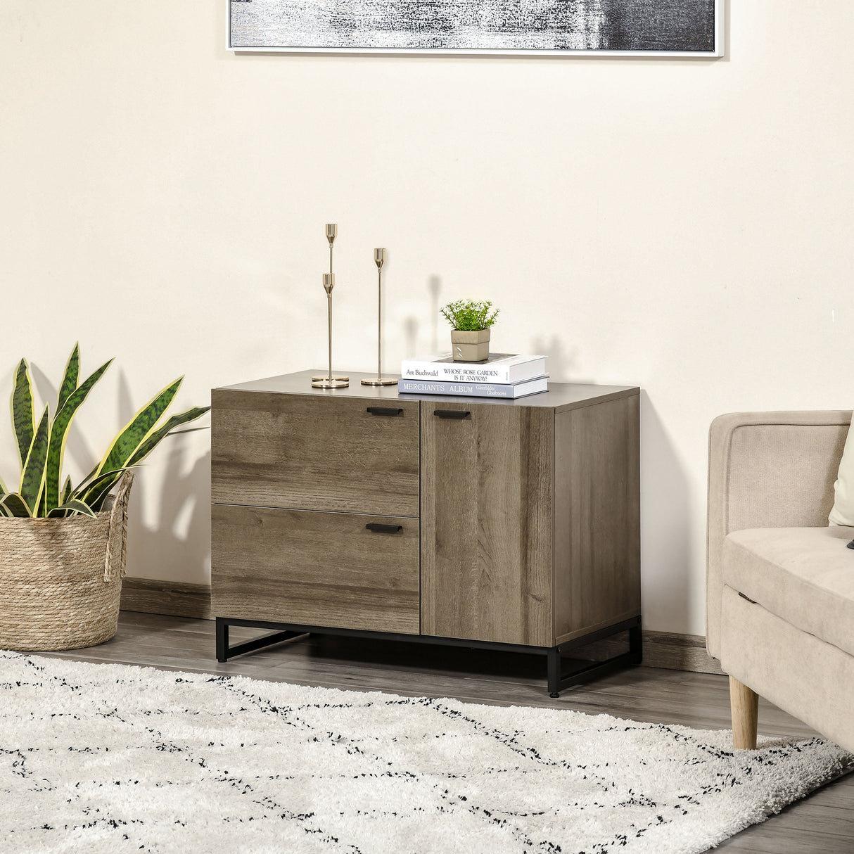 immagine-2-easycomfort-easycomfort-credenza-moderna-per-salotto-o-cucina-mobiletto-multiuso-in-legno-e-metallo-con-2-cassetti-e-armadietto-80x41-5x58cm