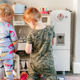 easycomfort easycomfort cucina giocattolo in legno per bambini con lavandino e fornelli pentole e utensili in acciaio 74x30x81cm bianco