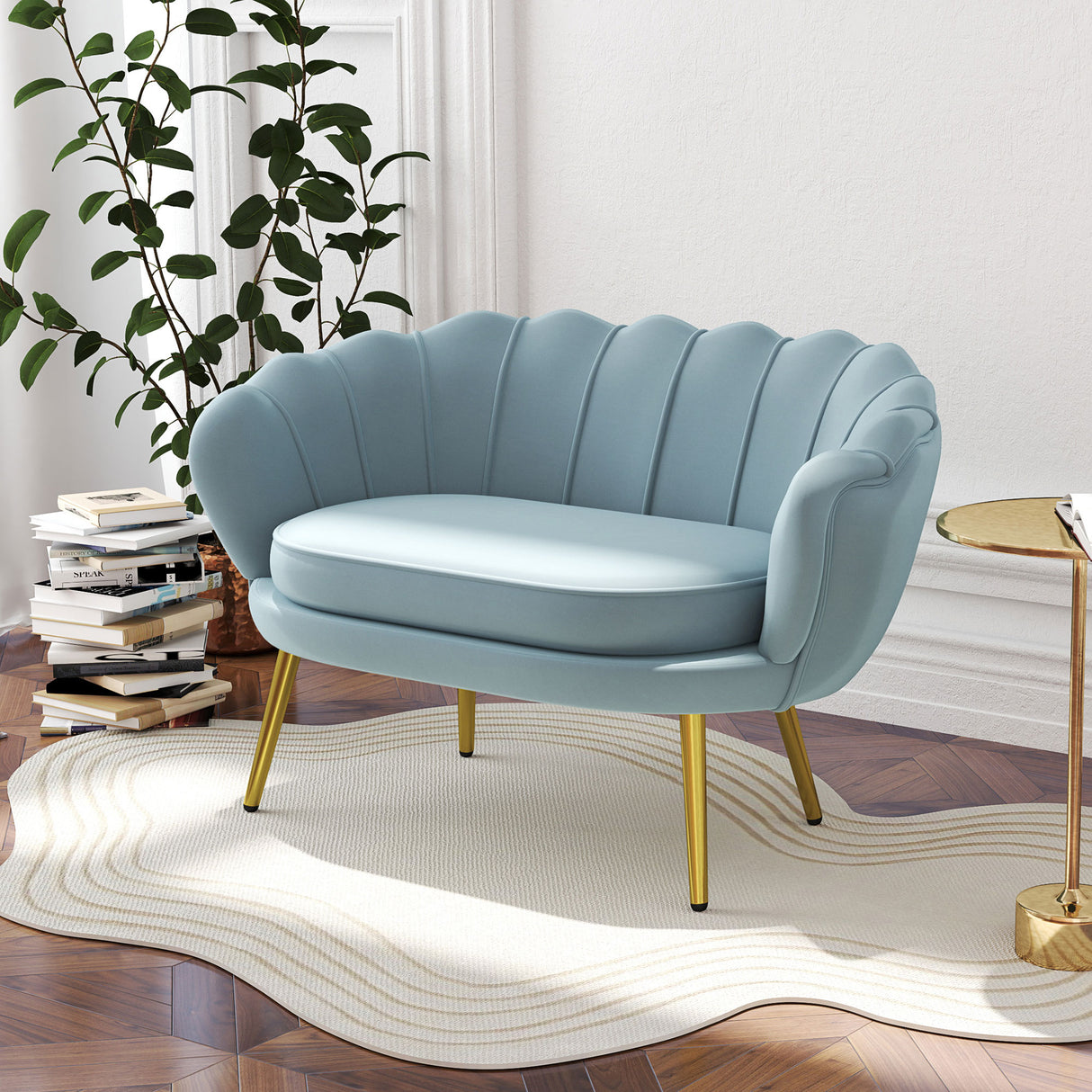 easycomfort easycomfort divanetto 2 posti in stile industrial chic in tessuto effetto velluto e metallo 130x77x77 cm azzurro