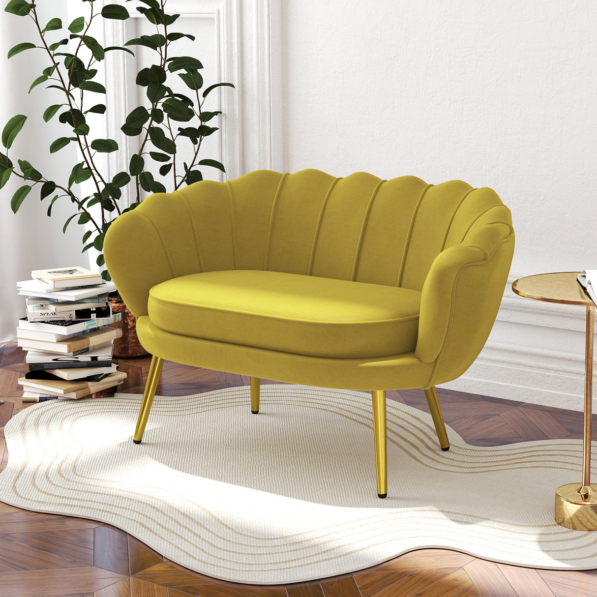 easycomfort easycomfort divanetto 2 posti in stile industrial chic in tessuto effetto velluto e metallo 130x77x77 cm giallo