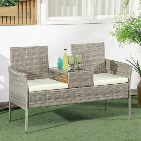 easycomfort easycomfort divanetto per esterni 2 posti con tavolino da caffe in acciaio e rattan pe 137x59x82 cm grigio e crema