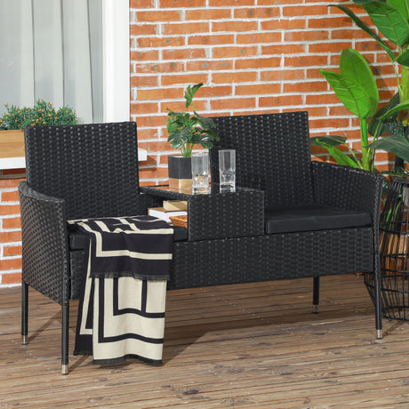 easycomfort easycomfort divanetto per esterni 2 posti con tavolino da caffe in acciaio e rattan pe 137x59x82 cm nero
