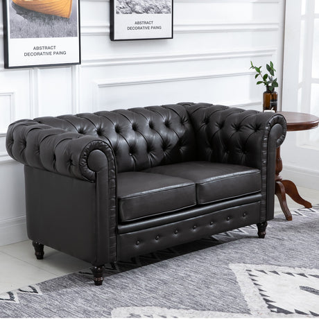 easycomfort easycomfort divano 2 posti in stile chesterfield in pelle pu con cuscino rimovibile 160x84x80 cm nero