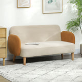 easycomfort easycomfort divano 2 posti stile nordico in tessuto effetto velluto e legno 138x73x74 cm crema e arancione