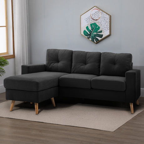 easycomfort easycomfort divano 3 posti ad angolo con penisola reversibile e cuscini in tessuto effetto lino 193x136x85 cm nero