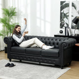 easycomfort easycomfort divano 3 posti stile chesterfield trapuntato con molle insacchettate finta pelle 213x86x79 cm nero