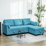 easycomfort easycomfort divano componibile modulare 3 posti con pouf poggiapiedi e cuscini rivestimento in flanella blu