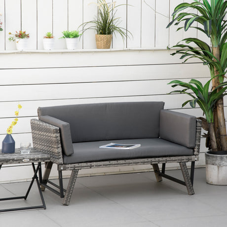 easycomfort easycomfort divano da giardino 2 posti in rattan con imbottitura e braccioli ribaltabili 129x63x67cm grigio