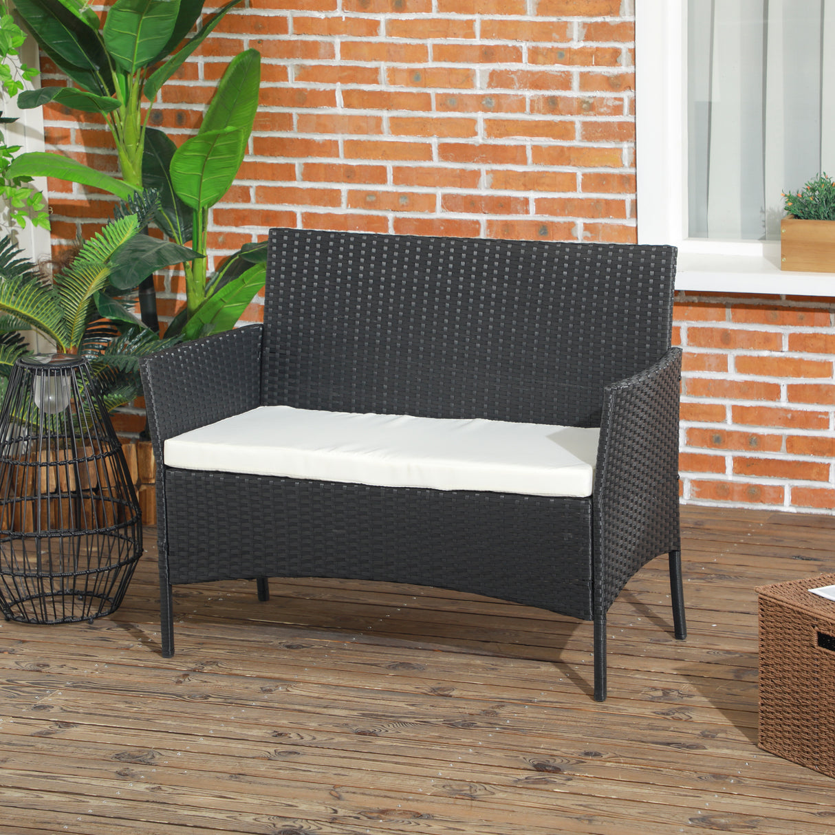 easycomfort easycomfort divano da giardino a 2 posti con cuscino e braccioli in rattan pe e acciaio 100x54x80cm nero