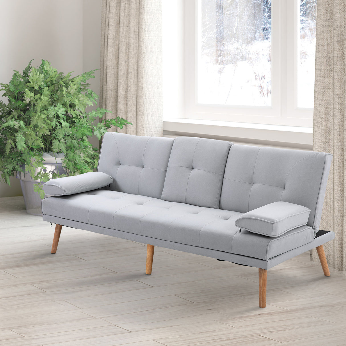 easycomfort easycomfort divano letto 3 posti stile scandinavo reclinabile con tavolino a ribalta 181x77x88 cm grigio ean 8054144132129