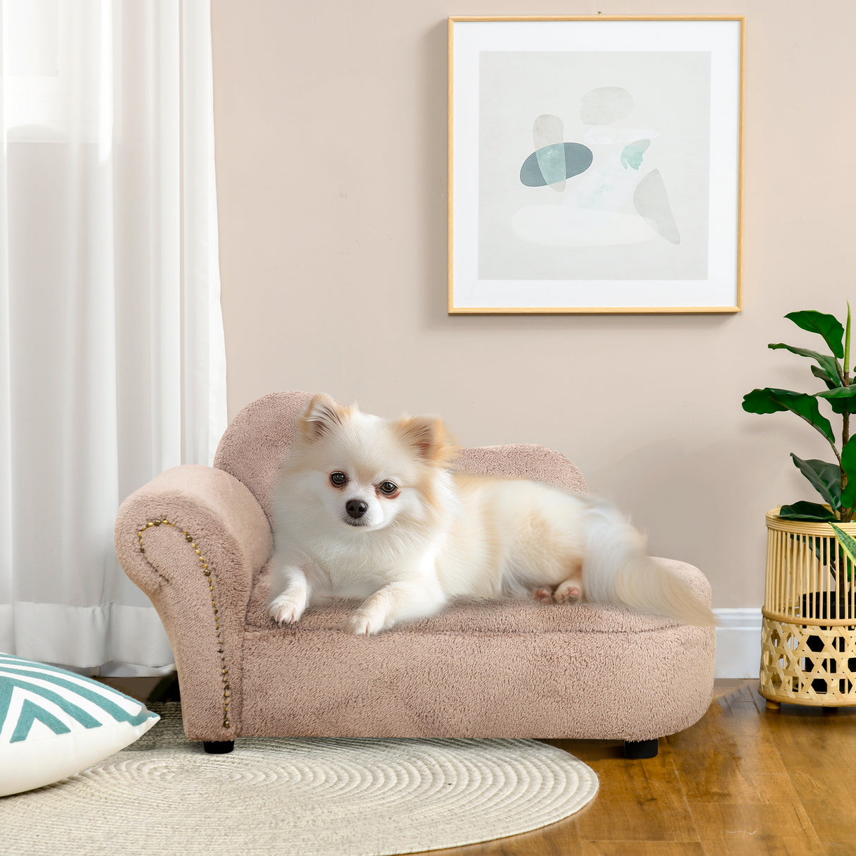 easycomfort easycomfort divano per cani rialzato con spazio portaoggetti a scomparsa in legno e tessuto vellutato 80x40x46 cm beige