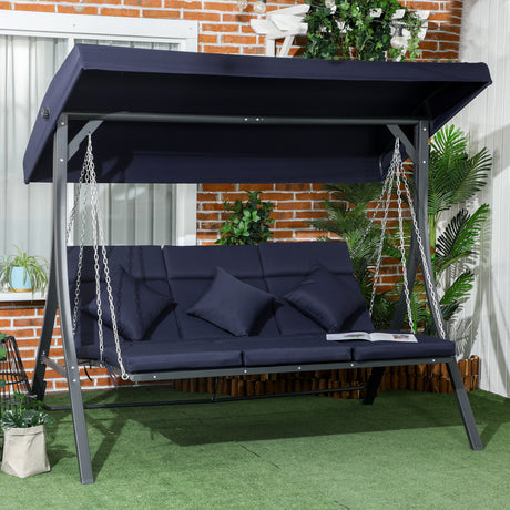 easycomfort easycomfort dondolo da giardino 3 posti con cuscini seduta chaise longue e tettuccio 198x118x168 cm blu scuro