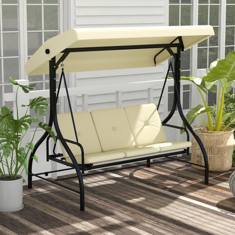easycomfort easycomfort dondolo da giardino 3 posti con tettuccio regolabile in metallo e tessuto teslin beige e nero