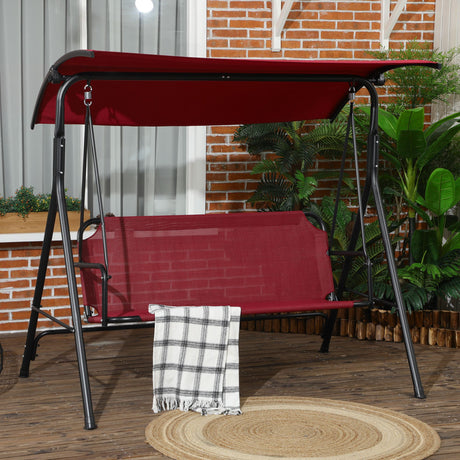 easycomfort easycomfort dondolo da giardino 3 posti in acciaio con tetto parasole in poliestere 172x110x153 cm rosso e nero