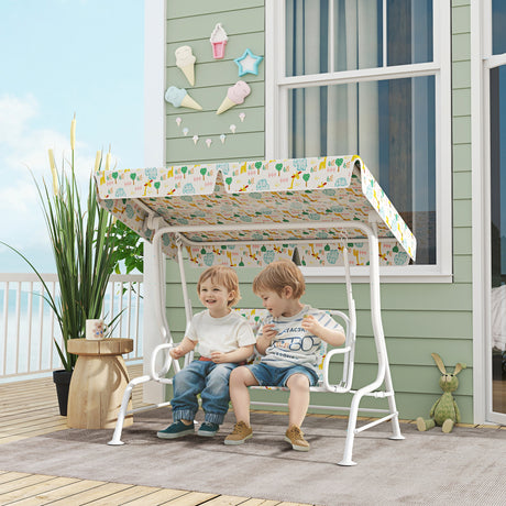 easycomfort easycomfort dondolo per bambini da esterno a 2 posti con tettuccio regolabile e cinture di sicurezza 112x75x120 cm bianco