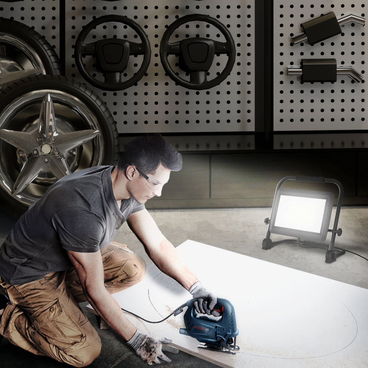 easycomfort easycomfort faretto led da lavoro da 6500k con testa girevole e supporto regolabile in alluminio e metallo 35x20x32 cm nero