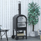 easycomfort easycomfort forno per pizza e barbecue a carbone portatile in acciaio con camino e ruote 63x54x161 cm nero
