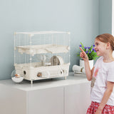 easycomfort easycomfort gabbia per criceti a 2 livelli e 3 porte con ruota e tubi in acciaio ps e pp 44 5x28x44 cm crema e bianco