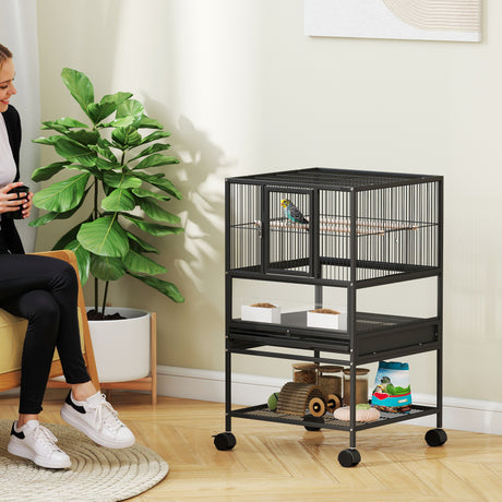 easycomfort easycomfort gabbia per uccelli con ripiano inferiore vassoio e griglia rimovibili in acciaio e pp 48x46x83 cm nero