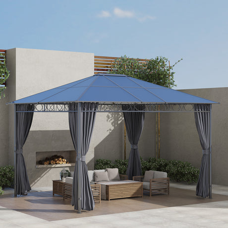 easycomfort easycomfort gazebo da giardino 3 6x3m con tetto in policarbonato anti uv e tende grigio