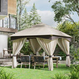 easycomfort easycomfort gazebo da giardino 3x3m in acciaio con doppio tettuccio e tende beige e grigio