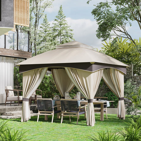 easycomfort easycomfort gazebo da giardino 3x3m in acciaio con doppio tettuccio e tende beige e grigio
