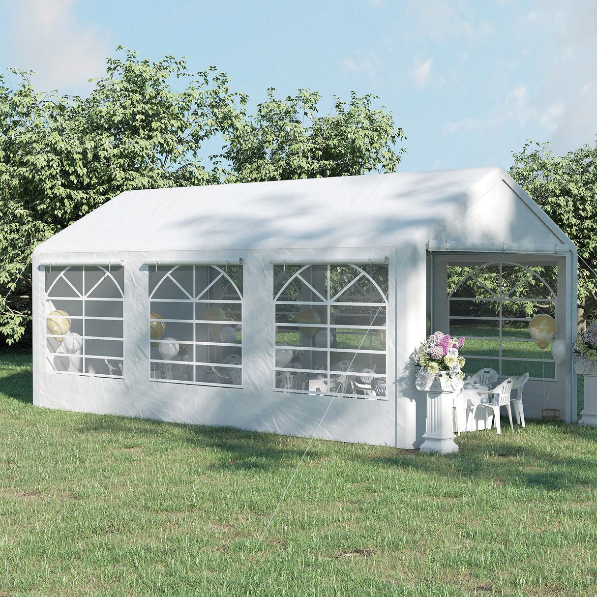 easycomfort easycomfort gazebo da giardino 6x3 m con finestre laterali 3 stanze e porte a cerniera bianco