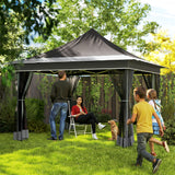 easycomfort easycomfort gazebo da giardino ad altezza regolabile con zanzariera in poliestere e metallo 357x357x310 cm grigio scuro