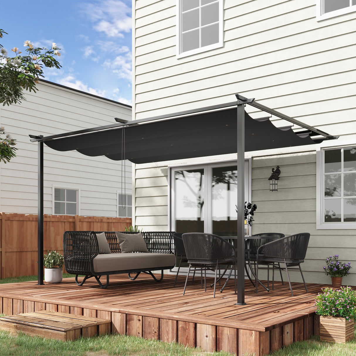 easycomfort easycomfort gazebo pergola 4x3m in acciaio e poliestere con tettuccio scorrevole grigio