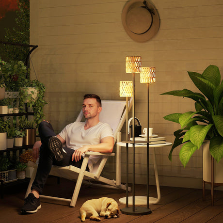 easycomfort easycomfort lampada da esterno solare in stile boho con ripiano centrale in rattan pe e acciaio 37x144 cm nero e giallo