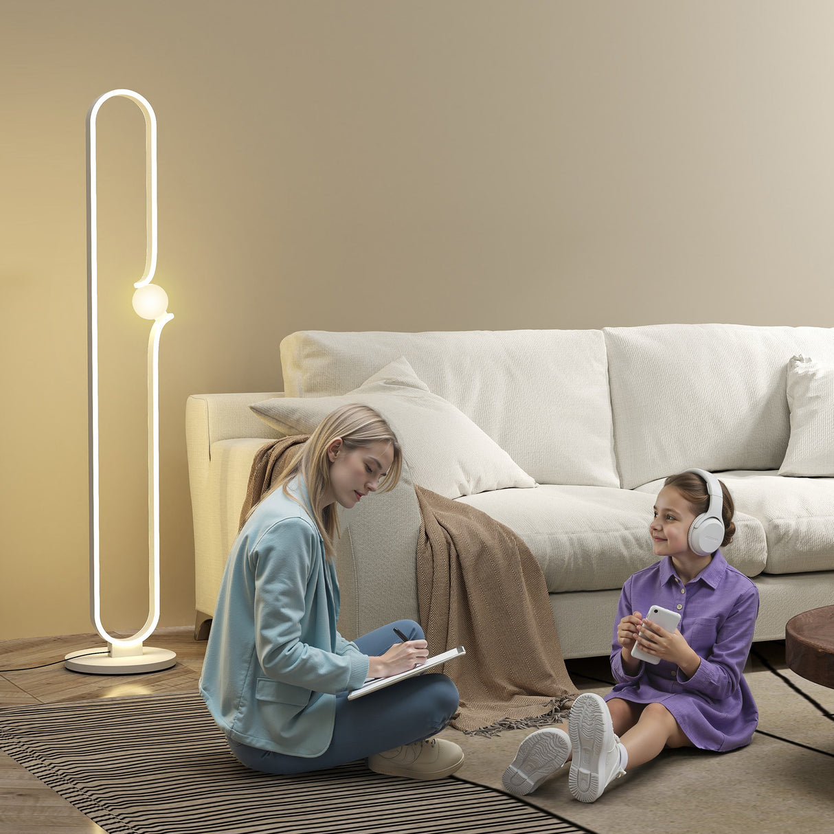 easycomfort easycomfort lampada da terra a led a forma di nota musicale con luminosita regolabile e pedale 28x28x145 cm bianco