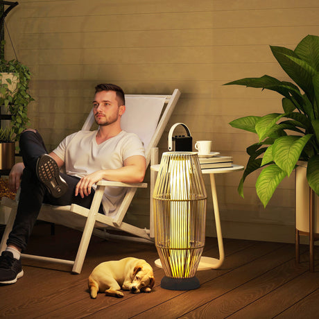 easycomfort easycomfort lampada solare da giardino con illuminazione led in pe rattan e acciaio 26x72 cm grigio