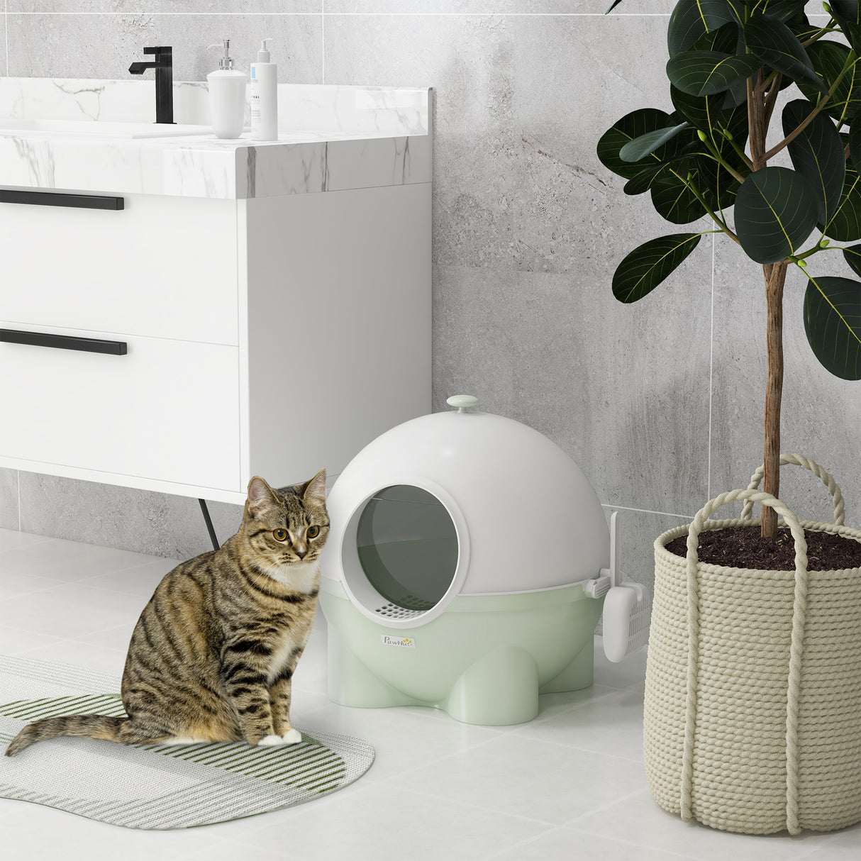 immagine-2-easycomfort-easycomfort-lettiera-per-gatti-4kg-max-con-paletta-in-pp-e-pc-53x51x48cm-bianca-e-verde