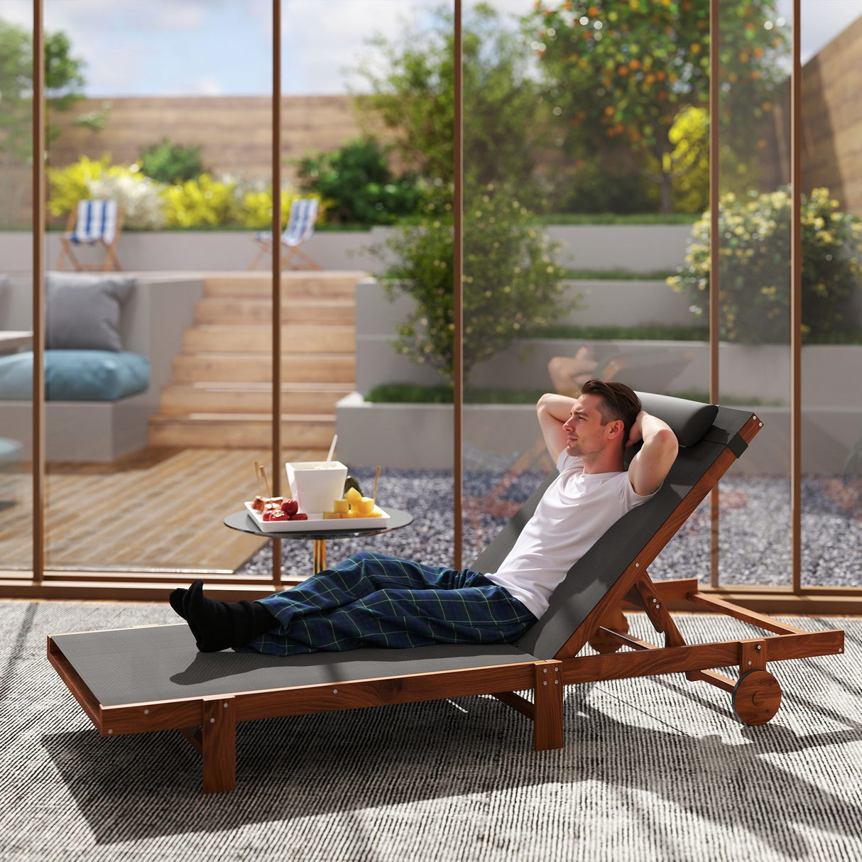 easycomfort easycomfort lettino prendisole con schienale regolabile su 4 posizioni ruote e poggiatesta nero